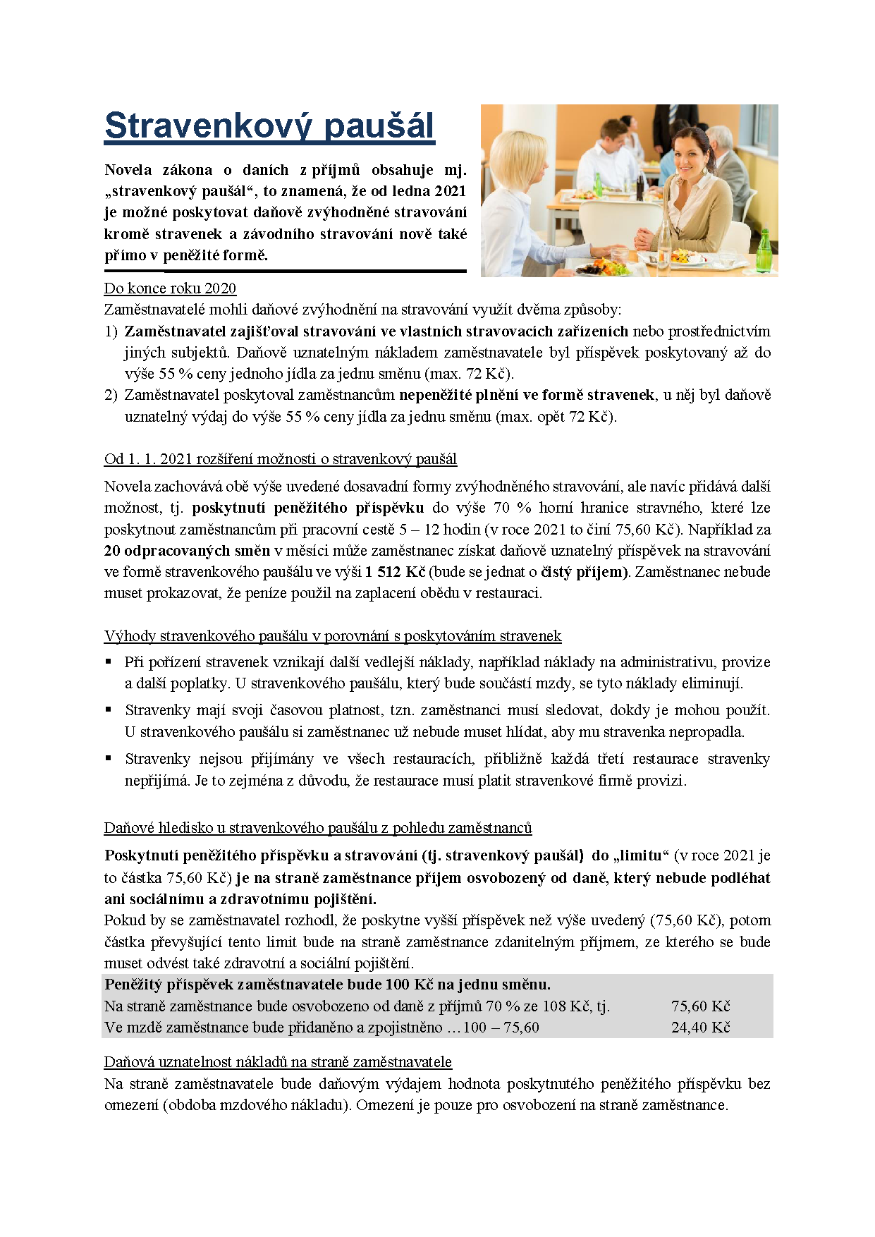 Stravenkový paušál - text
